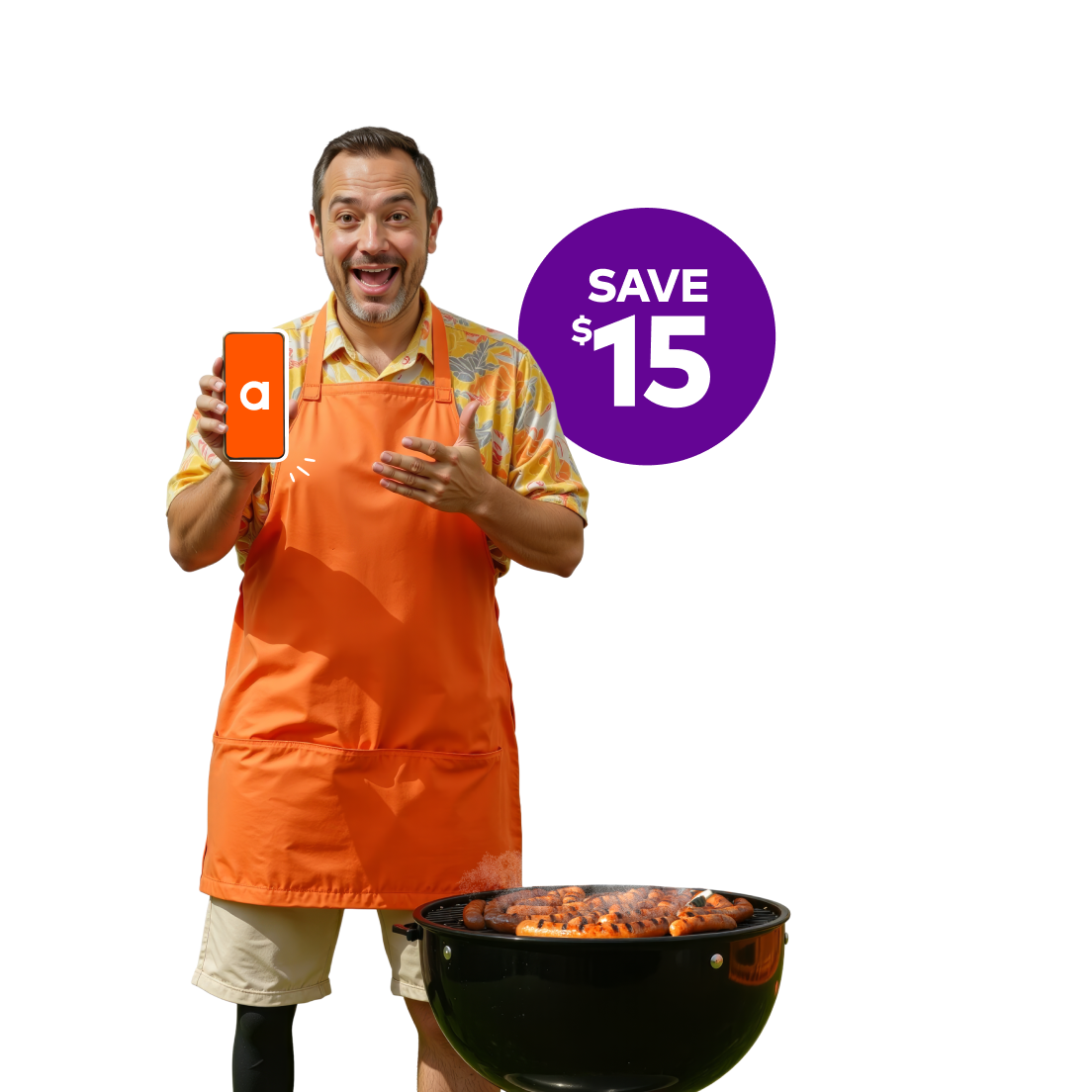 Save 15 dollars on our 50 dollar mobile plan - man with apron near bbq